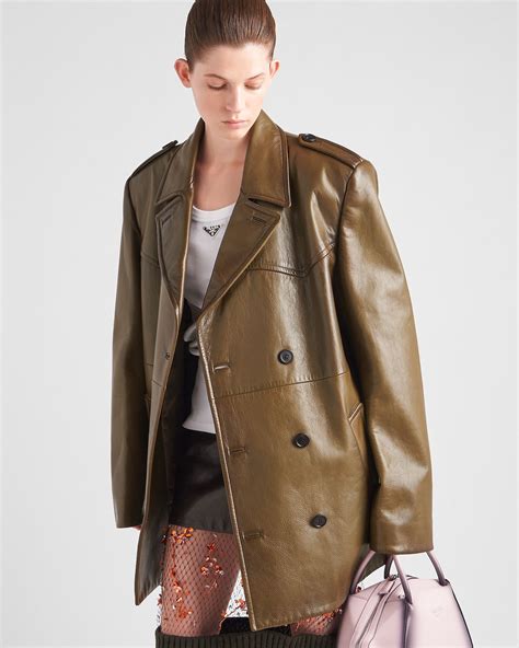 prada green leather coat|Olive Green Double.